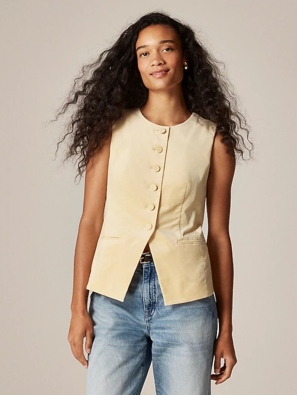 Jcrew Essential Cutaway Vest Top In Velvet Candle Light Light Yellow. VEST ONLY